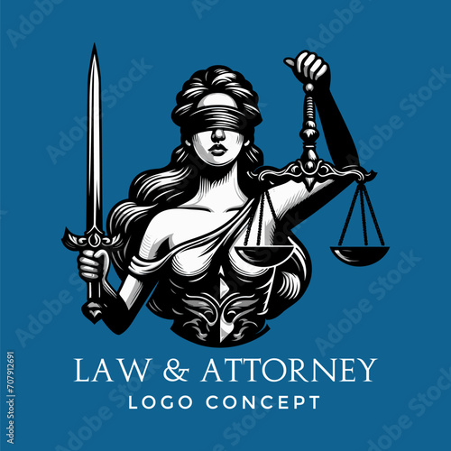 Blind Folded Justice Lady with Sword and Scale Vector Logo 