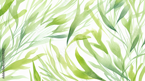 Green alga seamless pattern with natural water color