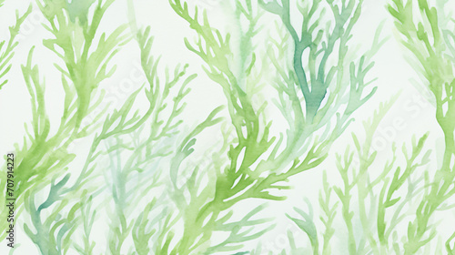 Green alga seamless pattern with natural water color