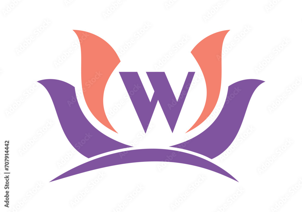 Letter W Logo with Lotus Flower Design Symbol Vector Template. Letter W Logo with Lotus Flower Design Symbol Vector Template.