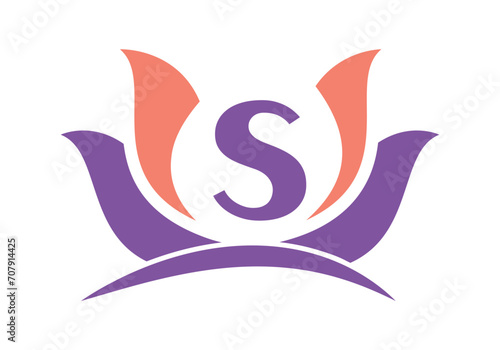 Letter S Logo with Lotus Flower Design Symbol Vector Template.