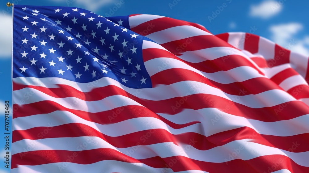 Vibrant American flag fluttering showcasing its stars and stripes