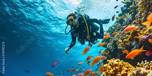 scuba diver under ocean water Generative AI