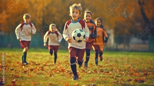 Kids soccer football - young children players match on soccer field.Kids soccer football - young children players match on soccer field photo