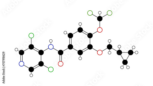 roflumilast molecule, structural chemical formula, ball-and-stick model, isolated image daxas