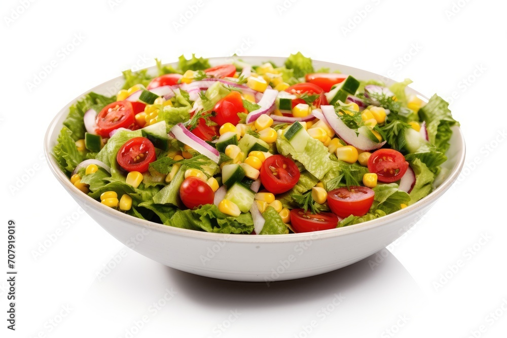 Mexican corn salad: Healthy green salad with beans, isolated.