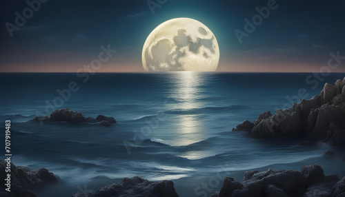moon over sea in the dark night seen
