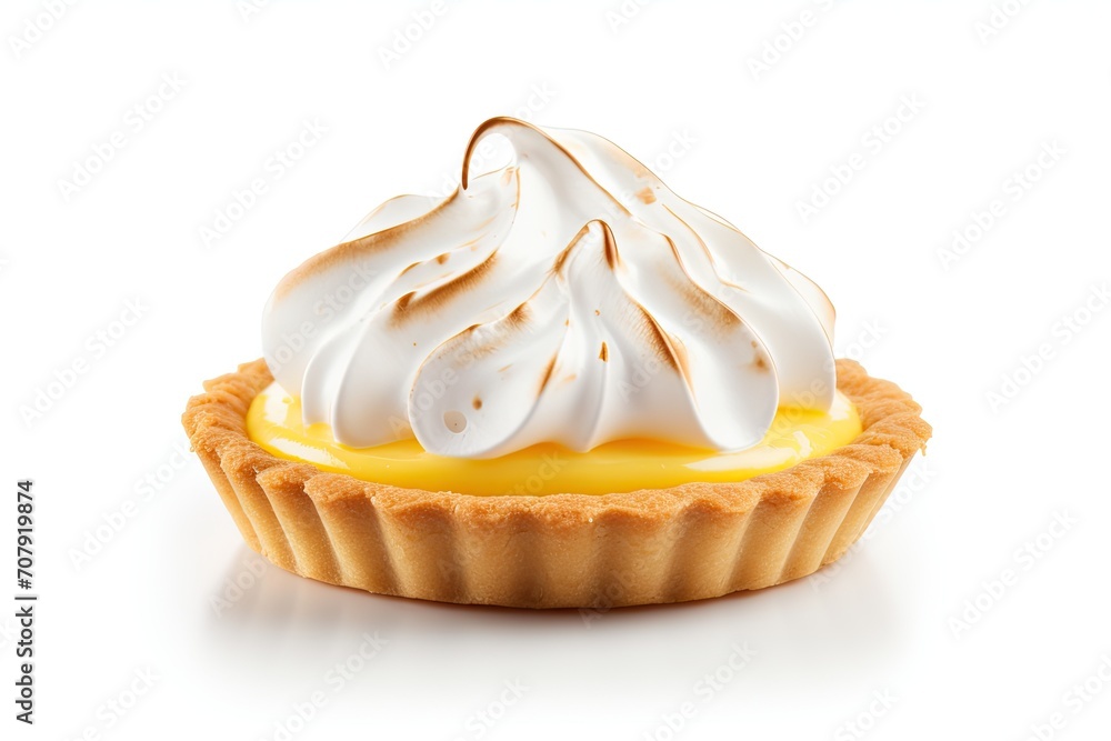 Lemon meringue tart on white background Lemon meringue tart on white background