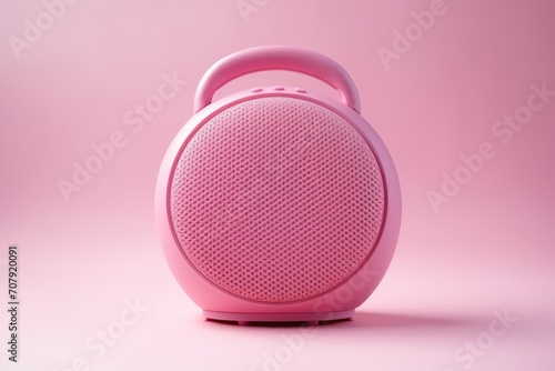 Pink Bluetooth speaker on a white backdrop