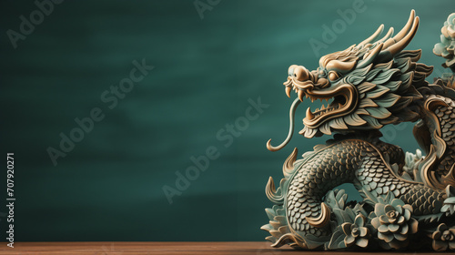 Obraz na płótnie green dragon figurine. chinese new year concept, space for text