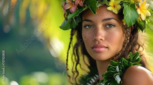 Beautiful female in hawaii, tropical holiday woman