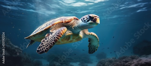 Sea turtle submerged