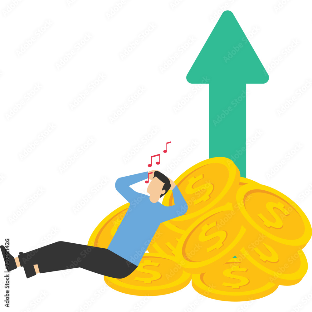 Fototapeta premium Success investment earn more profit or easy growing return mutual fund, make money from cryptocurrency trading or dream about being rich concept, businessman investor relax and sleep on growing graph.