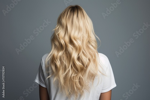 Blond hair viewed from behind, with waves.