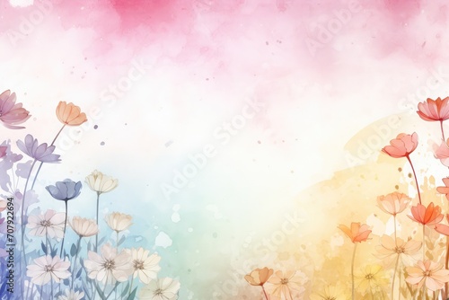 Spring may flower banner with watercolor painted frame of decorative ornament blossom patterns symbolized beauty, femininity mockup, may, colorful mother's day transparent background with copy space