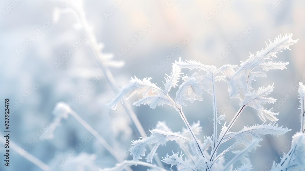 abstract natural background from plant covered with hoarfrost or rime