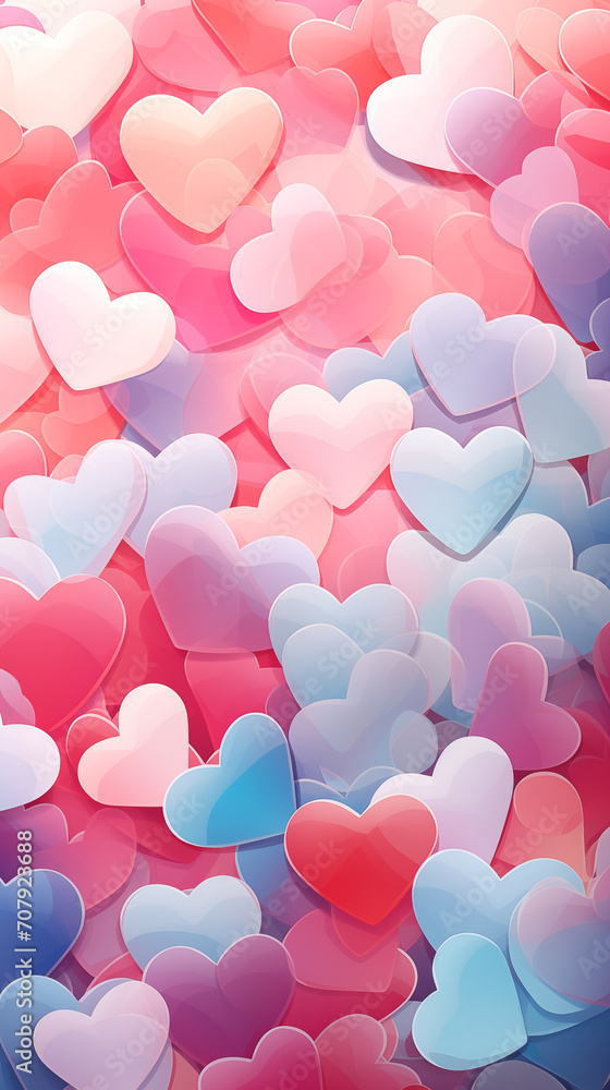 Valentine's Day card. Colorful hearts background.