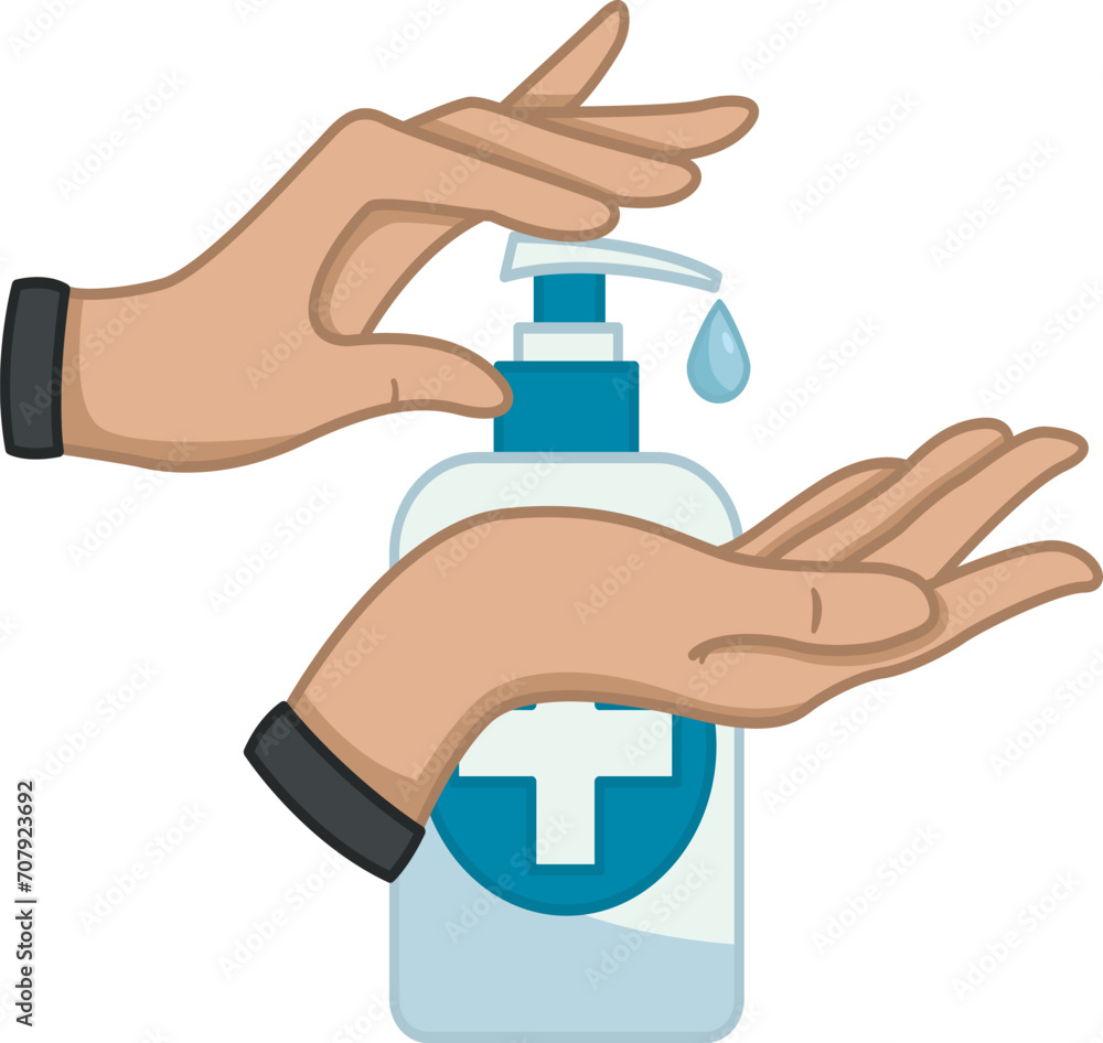 Washing Hands with Disinfectant Liquid Soap. Hygienic Procedure, Disease Prevention. Antiseptic. Vector illustration Washing Hands with Disinfectant Liquid Soap. Hygienic Procedure, Disease Prevention. Antiseptic. Vector illustration