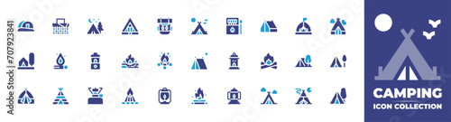 Camping icon collection. Duotone color. Vector and transparent illustration. Containing tent, light, bonfire, camping gas, camping, camping tent, no camping, picnic basket, matches, lantern, campfire.