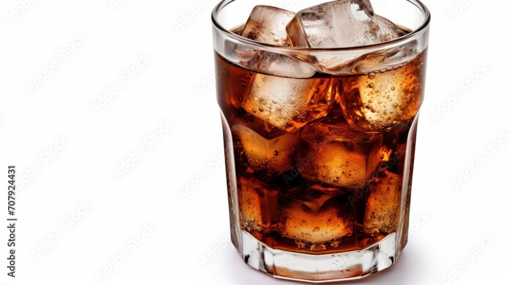 Cola with ice cubes in glass top view isolated on white background ...