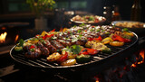 Grilled meat on skewer, cooked over coal, ready to eat freshness generated by AI