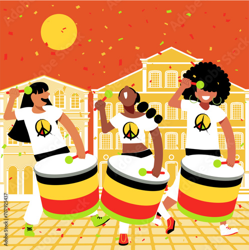Brazilian Carnival - Diversity - Olodum's percussionist girls at Bahia's Carnival - Pelourinho's Carnival