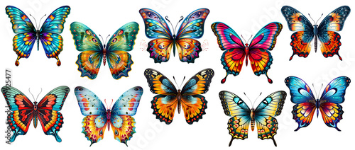 Set of colorful Butterflies Clipart Sticker, generated ai