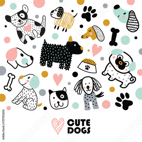 Cute doggie. Funny children's postcard. Colorful illustration.