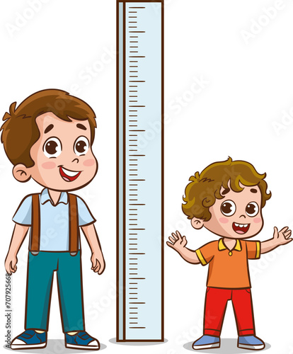 vector illustration of kids measure height for grow progress
