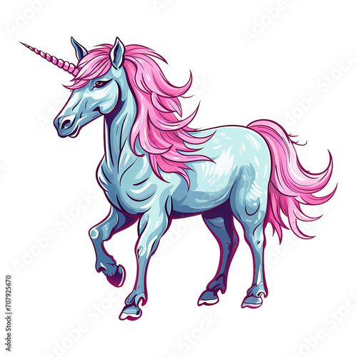Watercolor cute Rainbow Unicorn Clipart with Magical Horn and Expressions