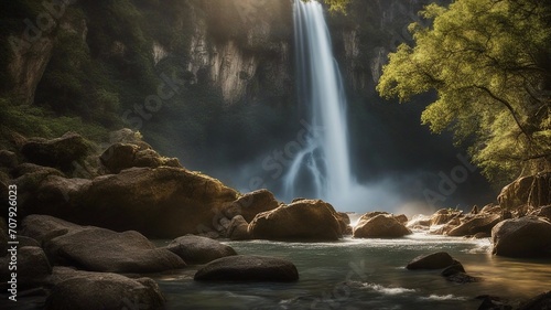 waterfall in the mountains Fantasy  Beusnita Waterfall of mystery, with a landscape of hidden caves and treasures,   © Jared