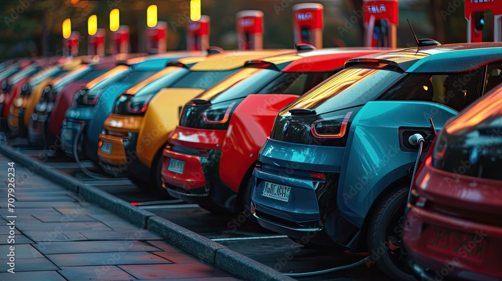 Brightly colored cars parked on the street