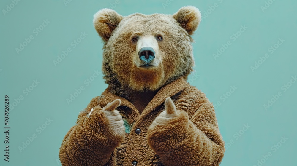 Happy bear cartoon style posing happy on green background Happy bear cartoon style posing happy on green background