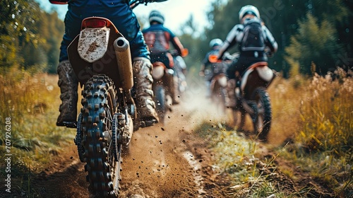 Motorbikers during a trial race, unrecognizable people.
