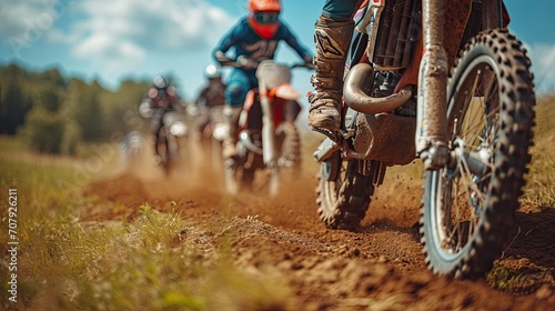 Motorbikers during a trial race, unrecognizable people.
