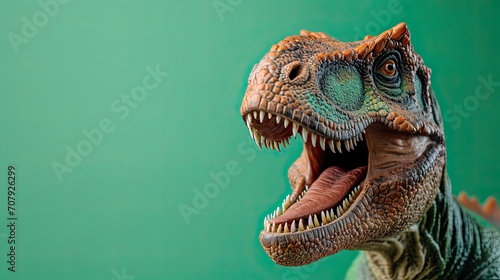 Dinosaur posing on green plain background