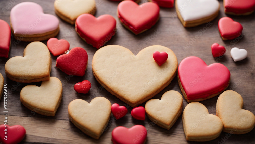 Heart shaped cookies as background. Valentine's Day celebration Heart shaped cookies as background. Valentine's Day celebration