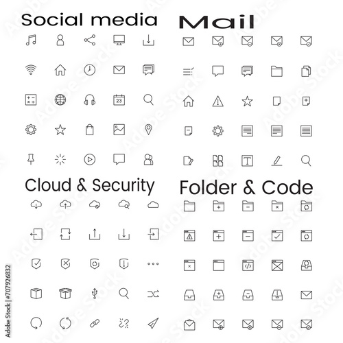 Social media and computer icon set. Mail  Clound and security  folder symbols collection - Stock Vector illustration.