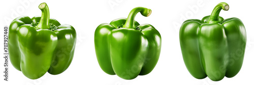 Set of green bell pepper top view isolated on white or transparent background photo