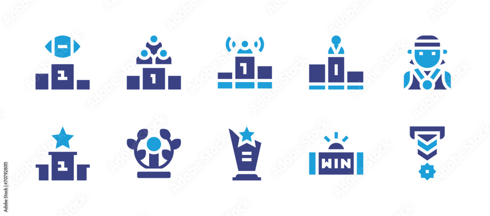 Winner icon set. Duotone color. Vector illustration. Containing winner, podium, trophy, medal, lottery.