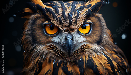 Eagle owl, majestic bird of prey, staring into night darkness generated by AI © Stockgiu