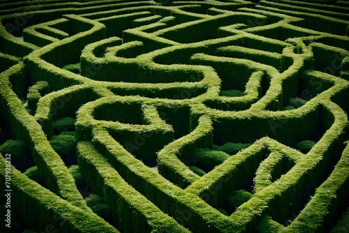 A labyrinth made of intertwined vines  symbolizing the intricate path of mental well-being.