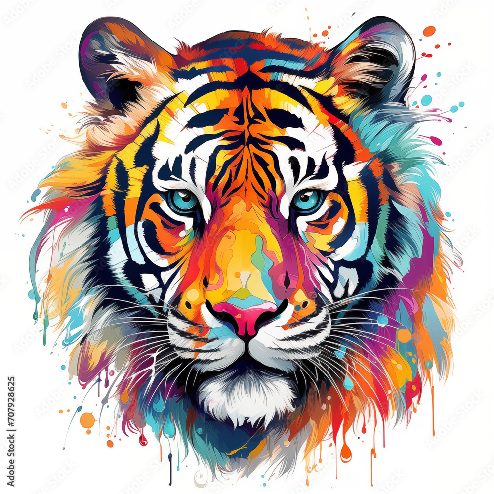 Colorful tiger head line art illustration