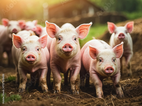 Lots of cute piglets on the walk, funny animals. Generative Ai