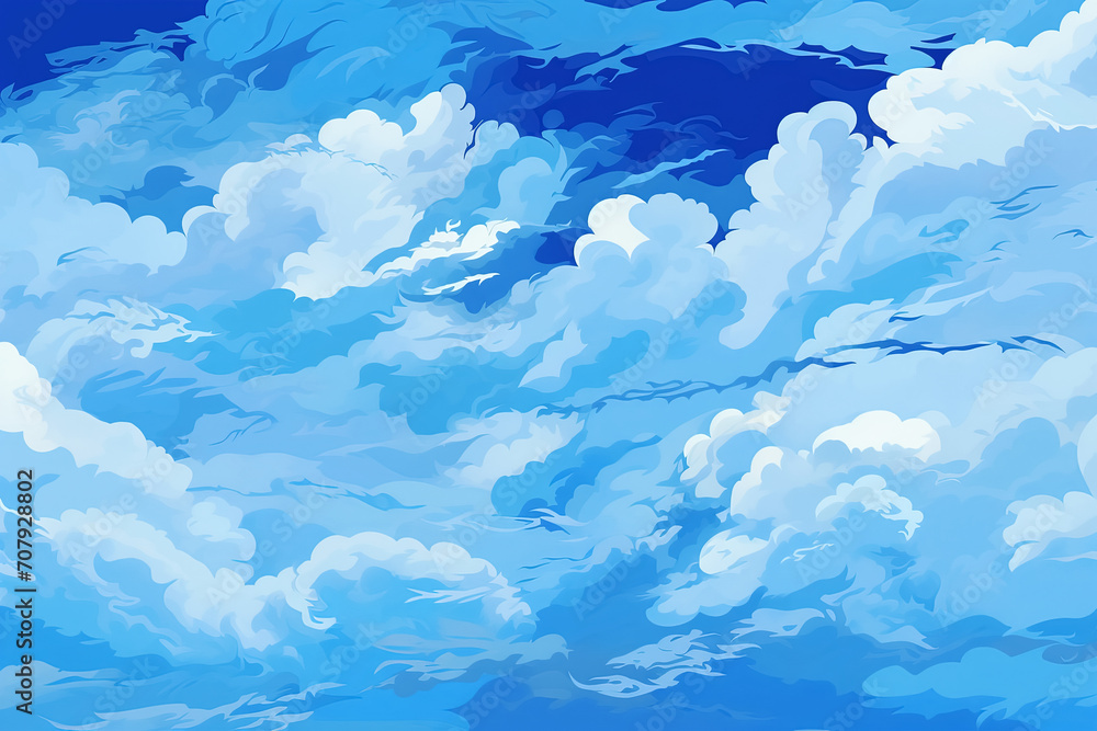 Blue sky background with white clouds. Generative Ai