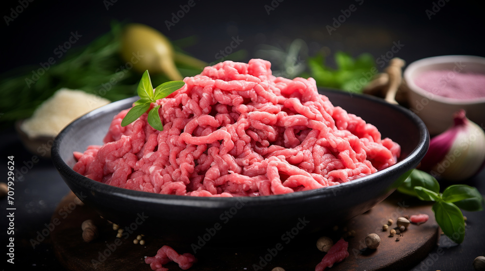 Raw fresh minced meat in a bowl Raw fresh minced meat in a bowl