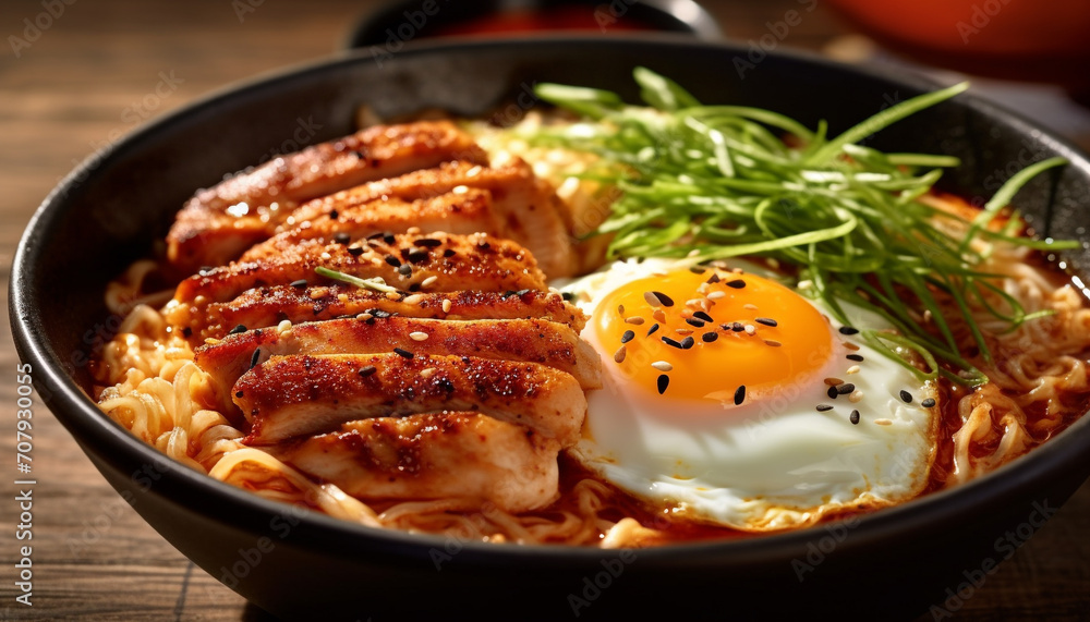 A gourmet meal of cooked pork on a plate, ready to eat generated by AI A gourmet meal of cooked pork on a plate, ready to eat generated by AI