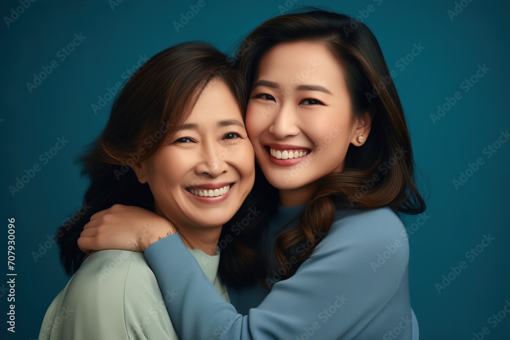 a young female asian hugs her mother a young female asian hugs her mother