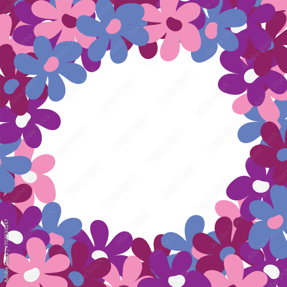 Bright beautiful frame of flowers. Decorative frame in neutral colors. Unique design for greeting cards, banners, flyers. Vector. Hand-drawn.