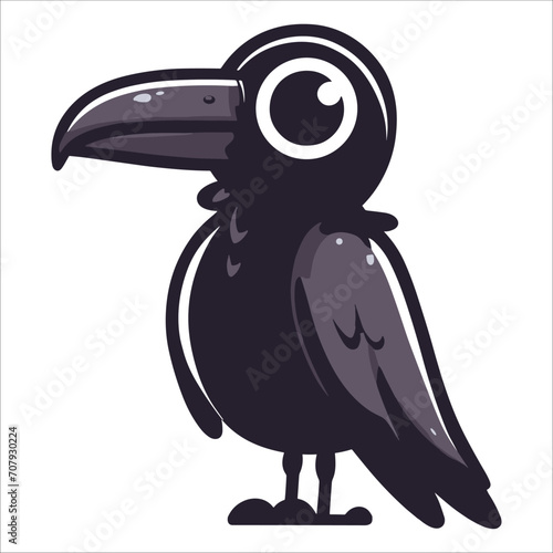 Funny cartoon raven vector illustration on white background 
